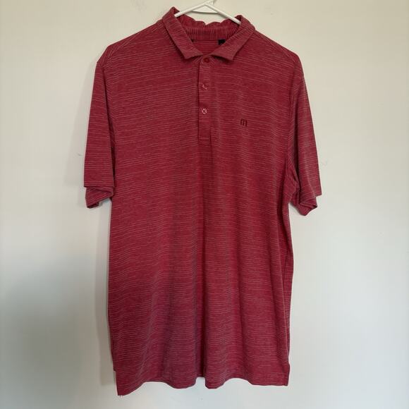 Travis Matthew Polo Shirt Men's Large Red Striped Short Sleeve Cotton Blend Golf - Picture 2 of 7